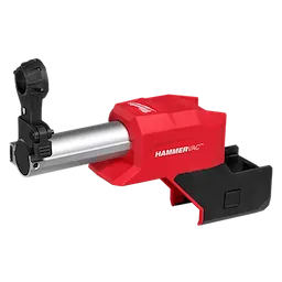 Image of an M18 FUEL™ HAMMERVAC™ 5/8" Dedicated Dust Extractor. The tool features a red and black body with "HAMMERVAC™" labeled on the side. It includes a metal tube for dust extraction and attachment points for connection to other tools.