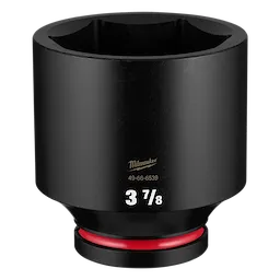 Black SHOCKWAVE Impact Duty 1" Drive 3-7/8" Deep 6 Point Socket standing upright with a red ring near the base.