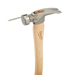 19oz Smooth Face Hickory Hammer with a wooden handle, metal head, integrated nail holder, and branded engraving on the handle.