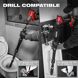 M12 TRAPSNAKE 2-Tool Combo Kit used to unclog toilets and urinals with drill-compatible tools. Extends up to 6' or 4'.