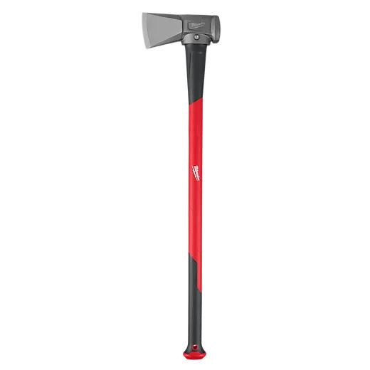 The 8lb Splitting Maul (34" Handle) features a grey cutting head and a long, ergonomic black and red handle designed for efficient wood splitting. The durable construction provides enhanced control and power for outdoor tasks.
