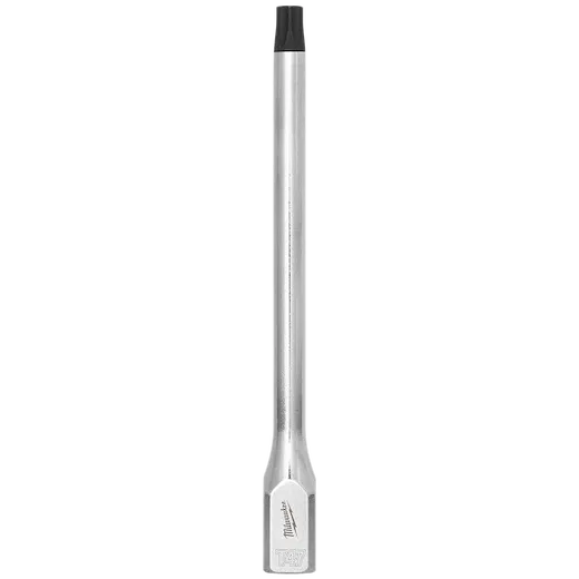 3/8" Drive T47 Long TORX Bit Socket features a long, slim, silver shaft with a black six-pointed star tip. The bit socket is labeled with T47 at the base for easy identification. The tool is specifically designed for use with TORX fasteners.