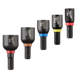 SHOCKWAVE Impact Duty Insert Magnetic Nut Driver Set 5PC includes five black nut drivers with different sizes and color-coded bands.