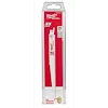 Milwaukee Sawzall® 9" 5 TPI Blade Pack (25 pk). It features a red and white design with the Milwaukee logo. The packaging highlights its 3X life, ideal for nail-embedded wood cutting, and includes a plastic transparent case showcasing one blade.