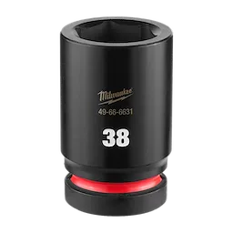SHOCKWAVE Impact Duty 1" Drive 38MM Deep Impact Socket, black with white "38" and red ring near the base. Model 49-66-6631.