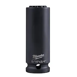 9/16"-3/4" 12PT 2-in-1 Socket, a dark metal socket tool with the brand name Milwaukee engraved on its body, designed for use with compatible ratchets.