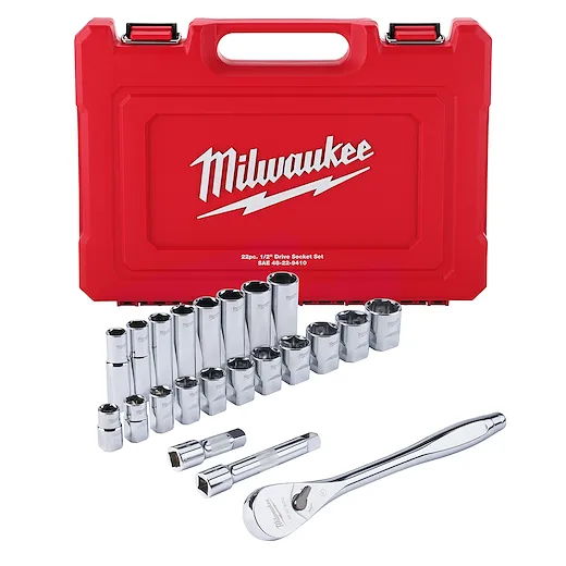 22 pc 1/2" Drive SAE Ratchet and Socket Set with FOUR FLAT™ Sides