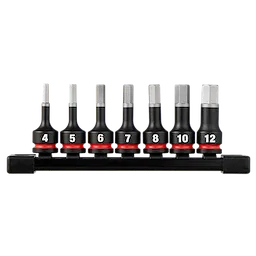 7PC SHOCKWAVE Impact Duty 3/8" Drive 2" Hex Metric Bit Socket Set arranged on a black rail with sizes 4–12 visible.