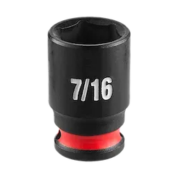 SHOCKWAVE Impact Duty 1/4" Drive 7/16" Standard Impact Socket, black with a red ring and "7/16" printed on the side.