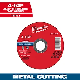 4-1/2" x .045" x 7/8" Metal Cut Off Wheel - Type 1 is a red circular cutting disc for metal and stainless steel, with max RPM 13,300.