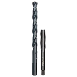M10-1.50 20mm Straight Flute Plug Tap and R Drill Bit set, featuring a drill bit and a matching threading tap tool.