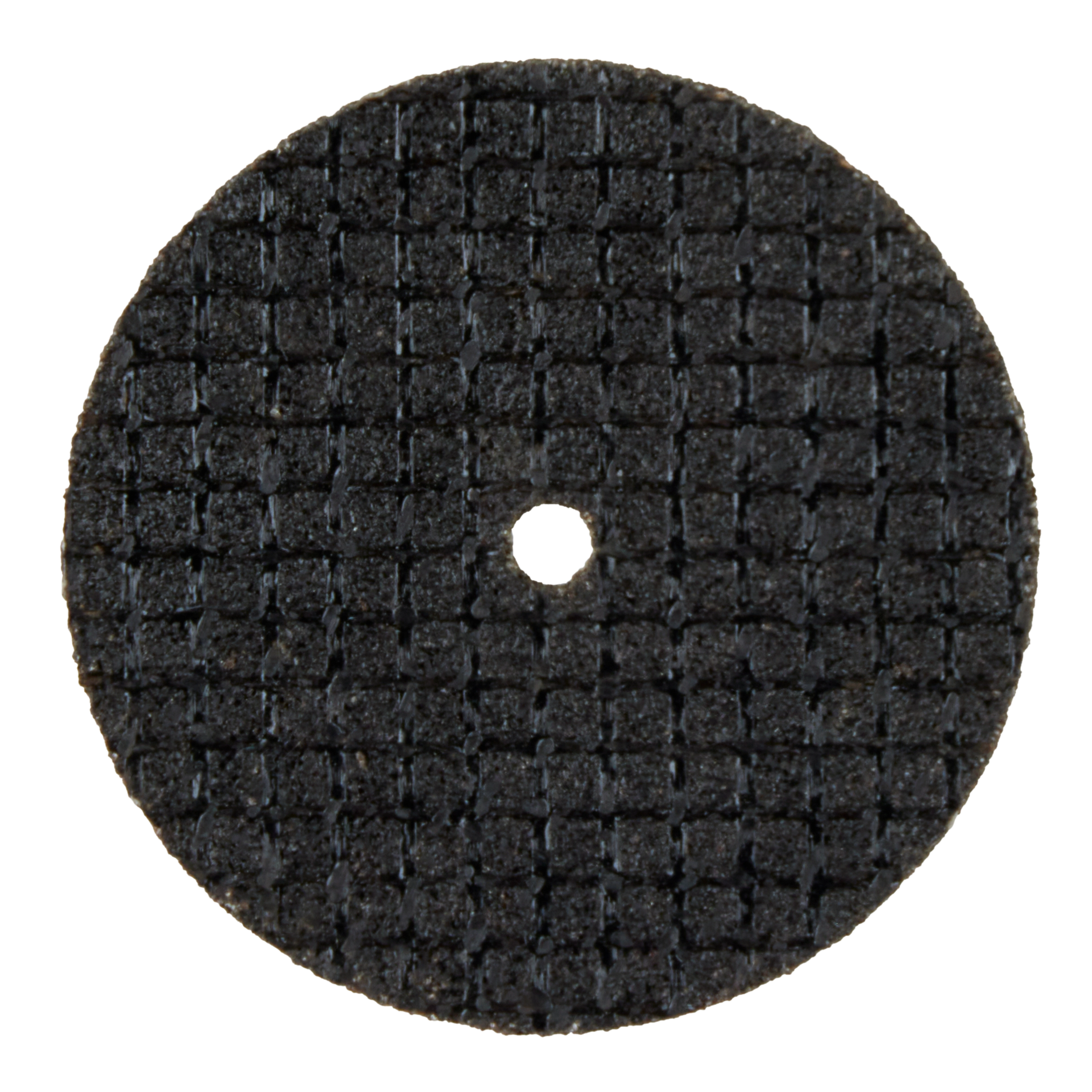 1-1/2" Reinforced Cut-Off Wheel Block Shot featuring a circular, grid-textured cutting disc with a central hole for mounting.