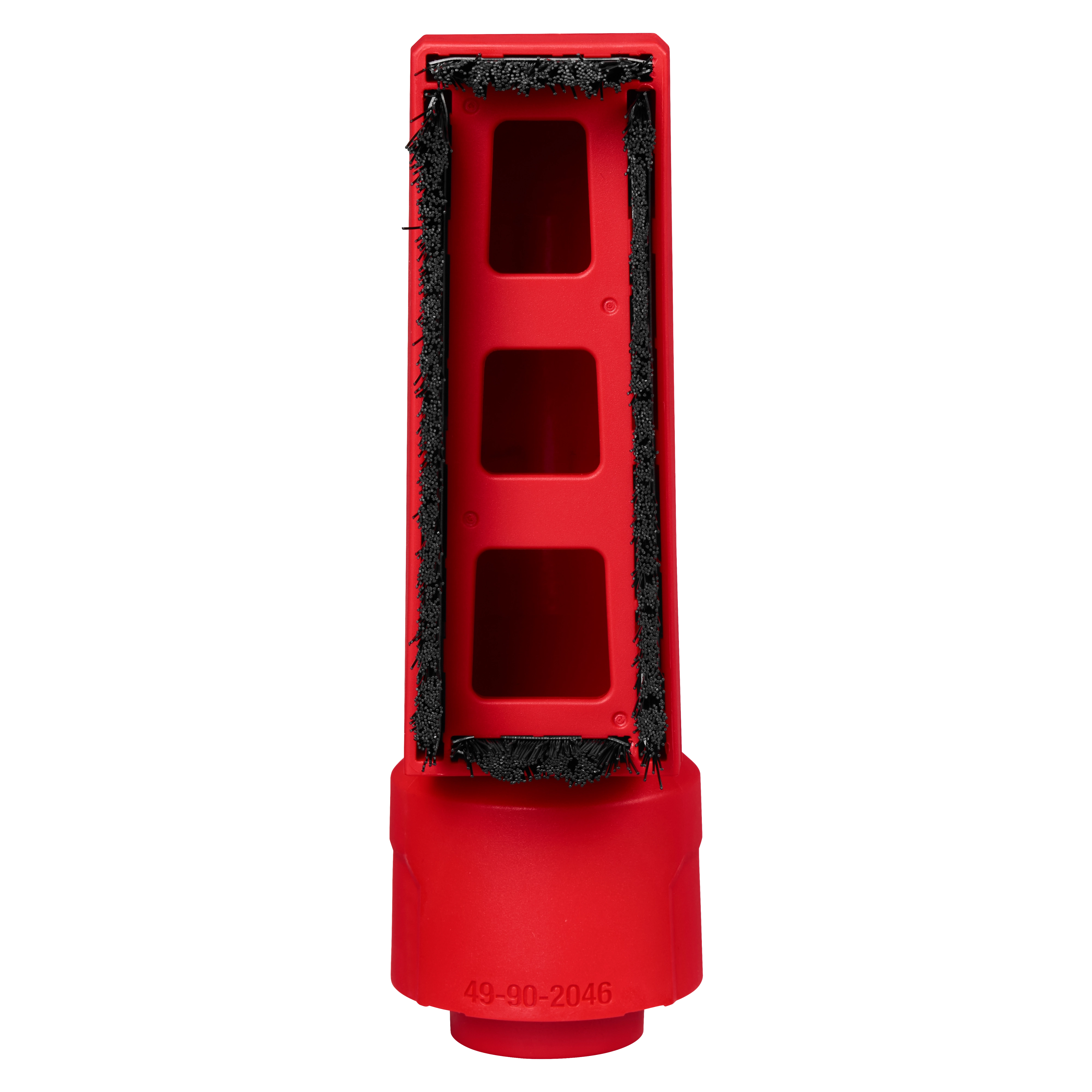 AIR-TIP Boiler Coil Cleaning Brush Tool is a red, hollow, rectangular brush with black bristles on the edges, used for cleaning.