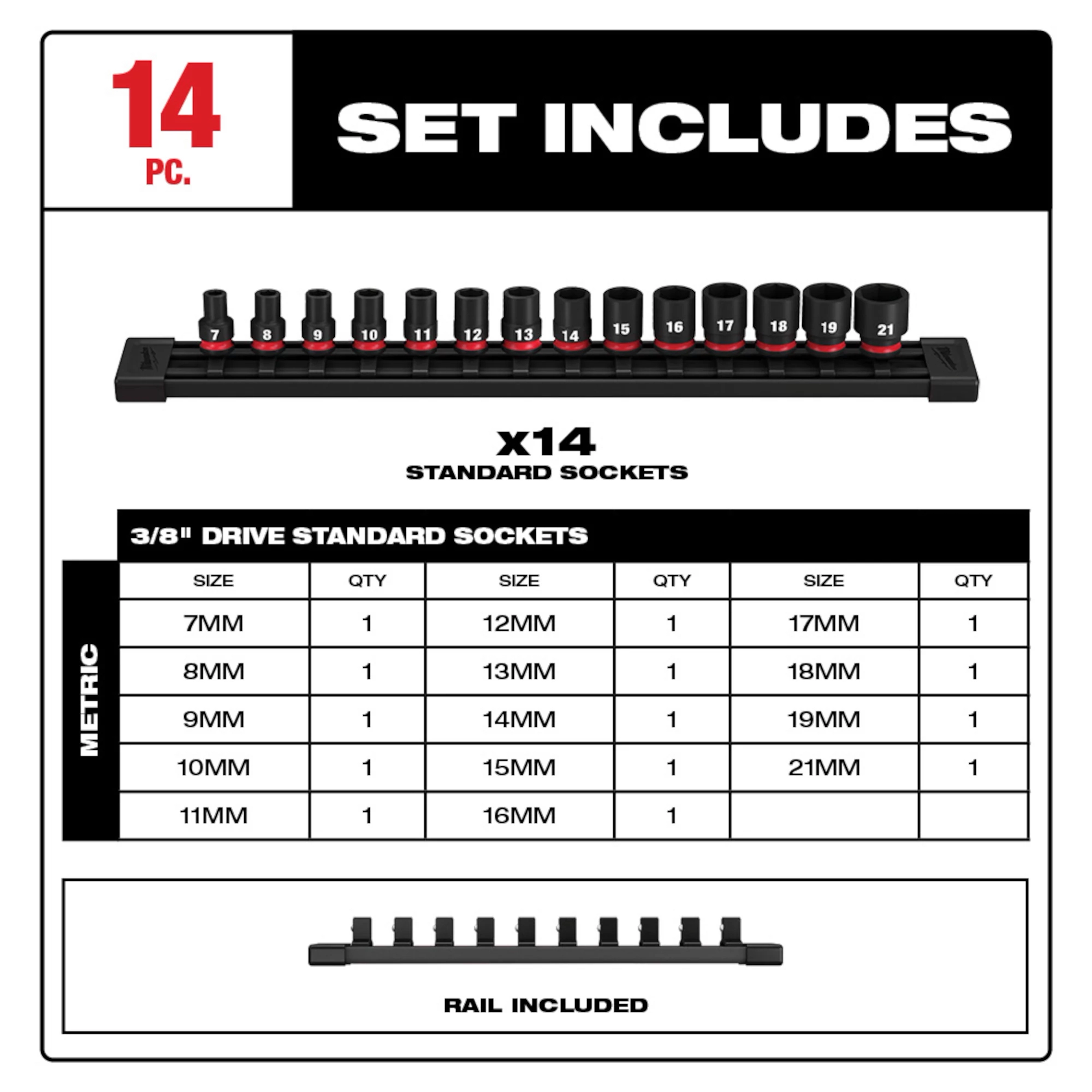 14PC SHOCKWAVE Impact Duty(TM) 3/8" Drive Metric Standard 6 Point Socket Set