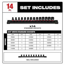 14PC SHOCKWAVE Impact Duty(TM) 3/8" Drive Metric Standard 6 Point Socket Set