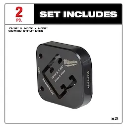 Set includes two 13/16" & 1-5/8" x 1-5/8" combination strut shearing dies, suitable for use with certain power tools for precise cuts.