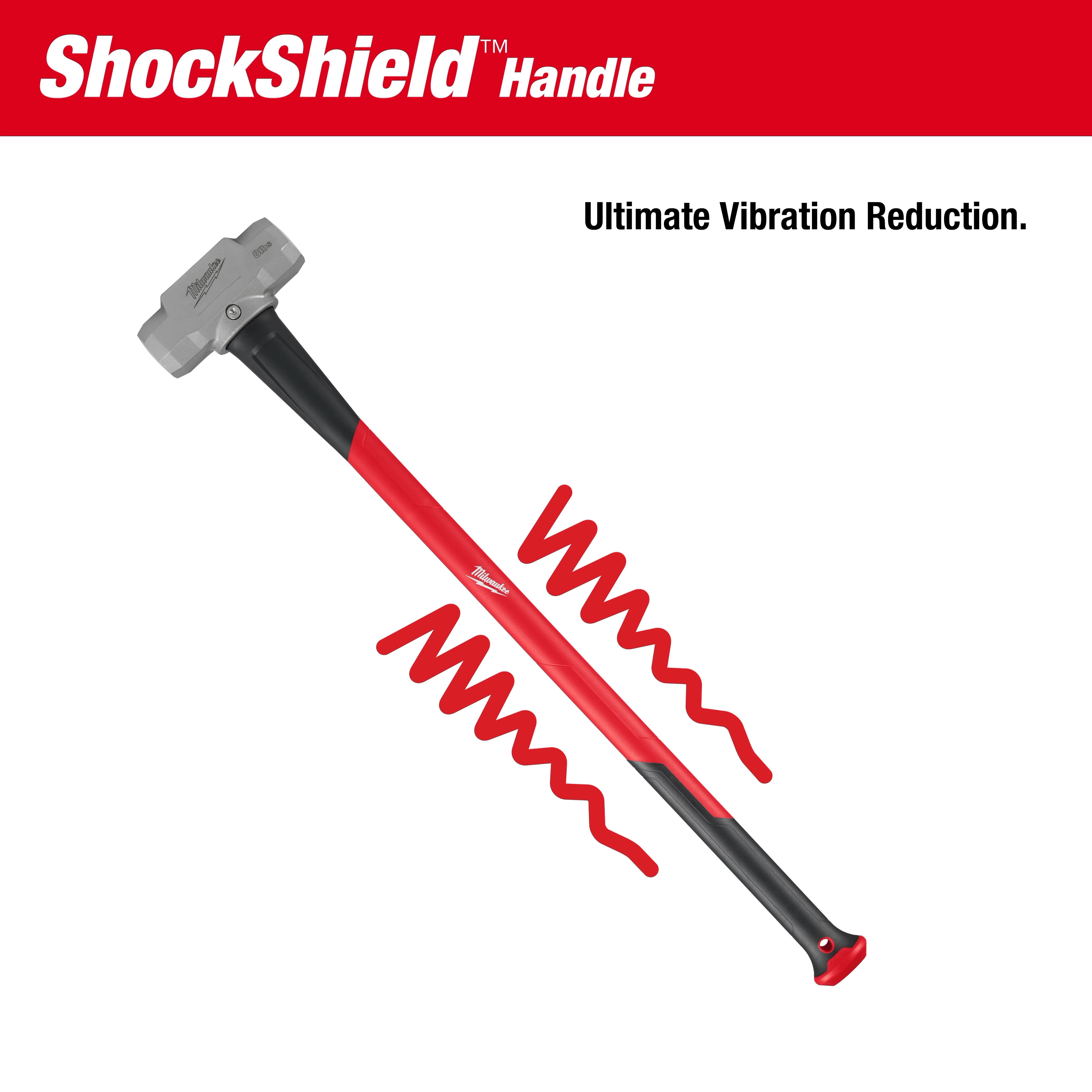 8lb Sledge Hammer (36" Handle) with ShockShield Handle for ultimate vibration reduction, featuring a red and black handle.
