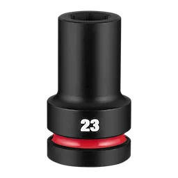 SHOCKWAVE Impact Duty 1" Drive 23mm Deep 6 Point Socket standing upright with 23 marking and red ring near base.