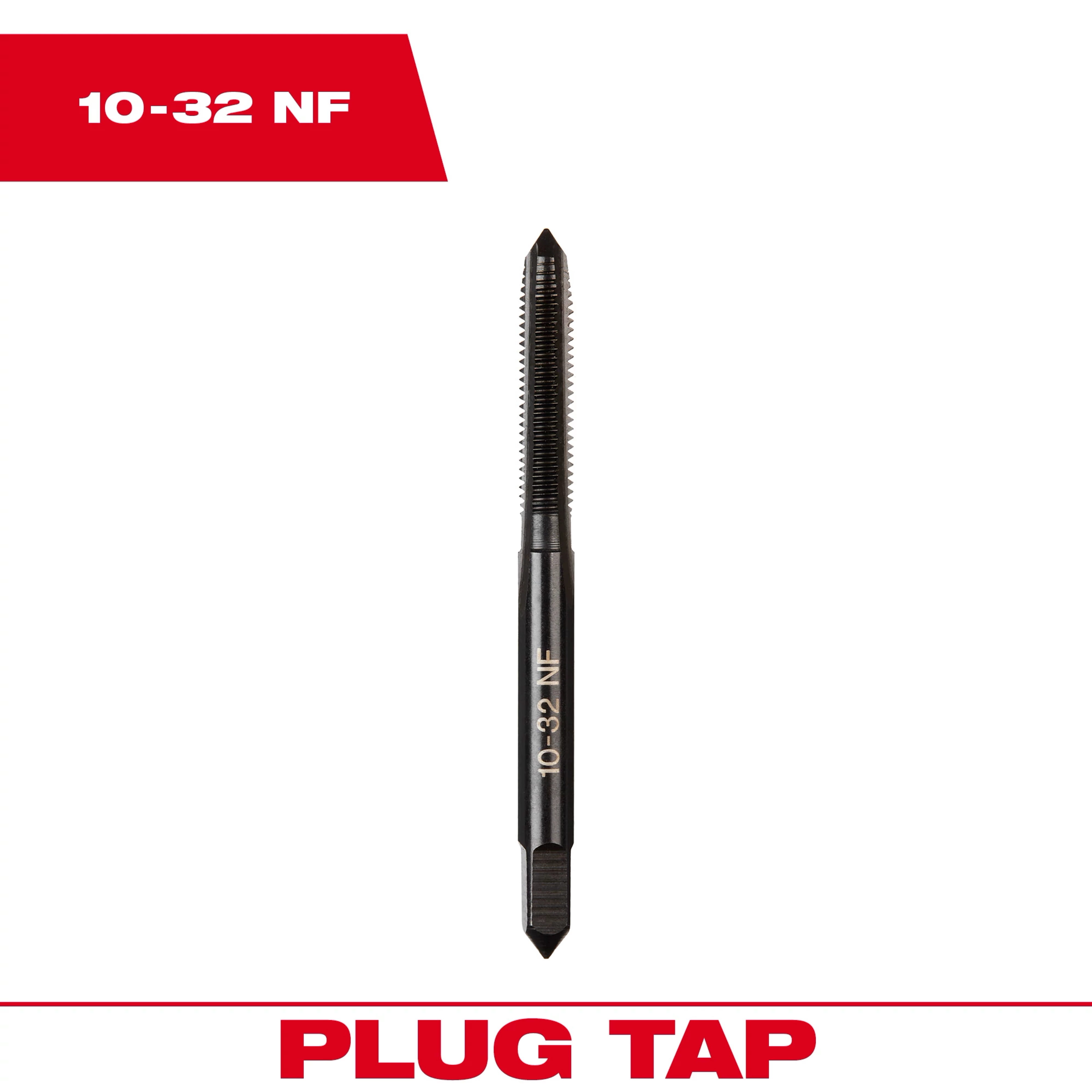 10-32 NF Straight Flute Plug Tap, a metal threading tool with fine pitch, designed for cutting internal threads.