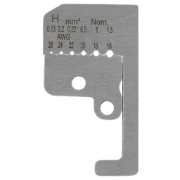 16-26 AWG Automatic Wire Stripper Low Voltage Replacement Blade Kit featuring multiple wire gauge measurements and two mounting holes.