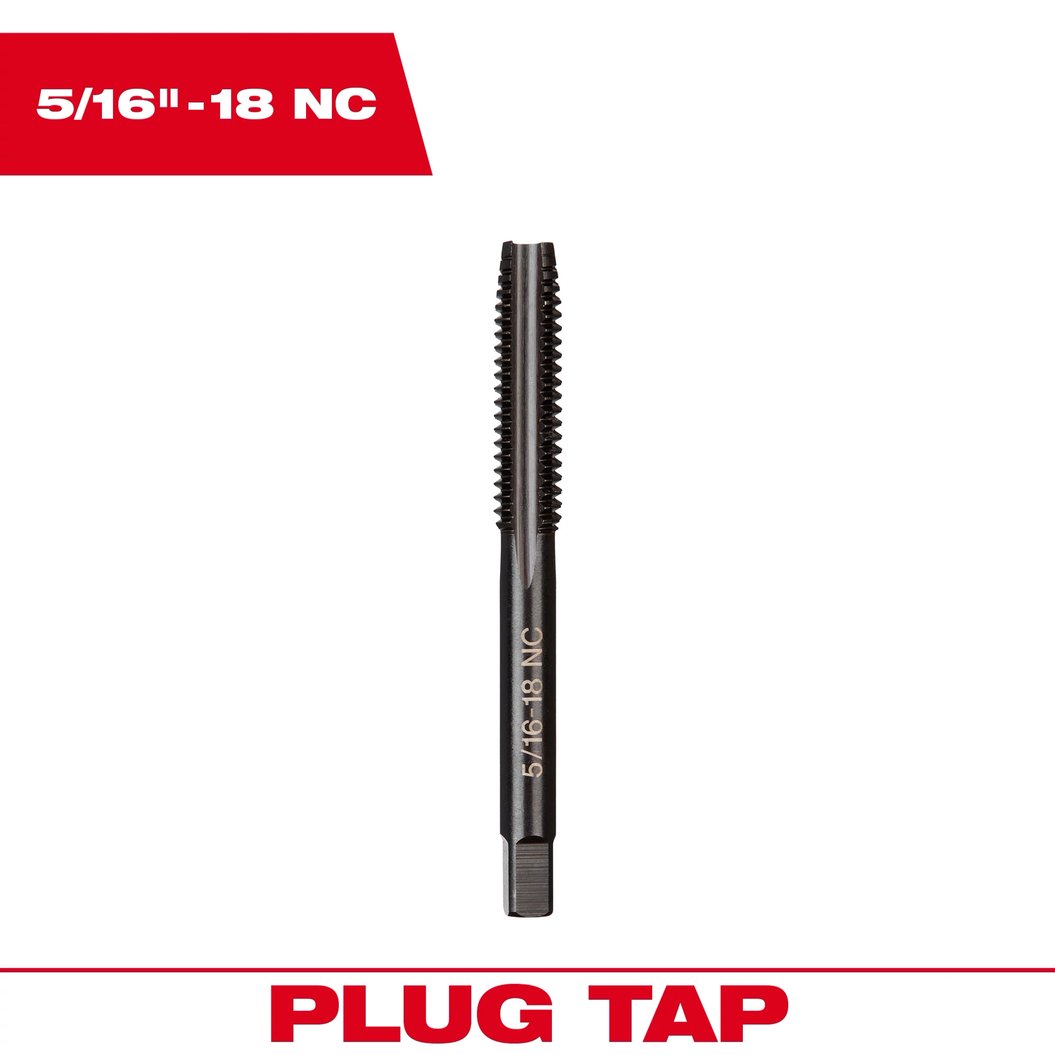 5/16"-18 NC Straight Flute Plug Tap with a black finish, used for cutting internal threads in various materials.