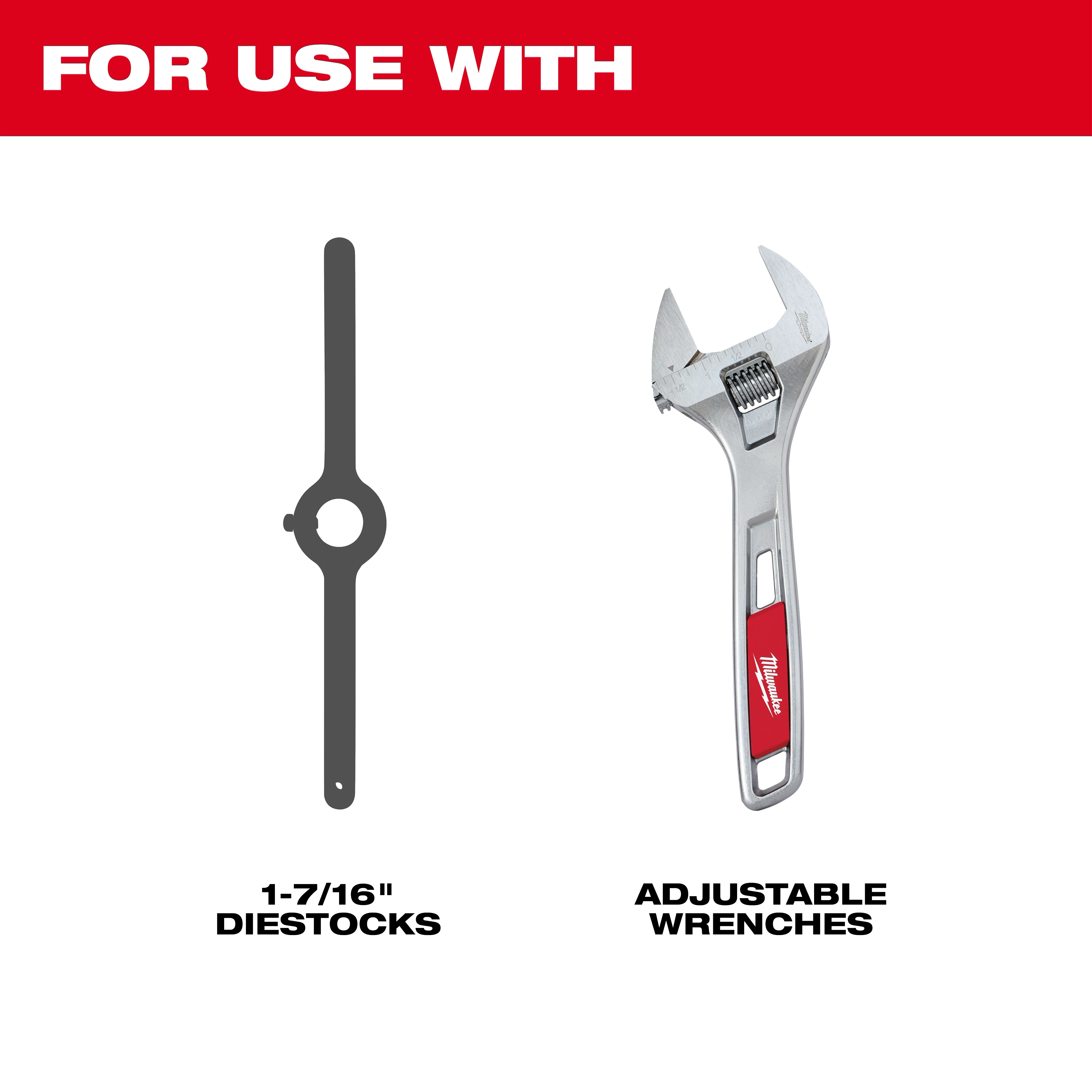 1-7/16" Hex Dies for use with 1-7/16" diestocks and adjustable wrenches, shown in the image with a red and white label.