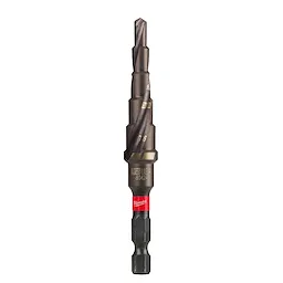 The Impact Step Drill Bit features multiple step sizes for drilling different hole diameters, with a hex shank for secure attachment.