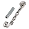 The image shows a 1.5" Standard Chain Knocker for 1/4" Chain Snake Cable. It includes a metal chain with cylindrical end attachments and a separate grey plastic tube.