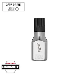 Silver 3/8" Drive 13mm Triple Square Bit Socket with black tip. Product includes a lifetime guarantee and the logo "M13" inscribed.