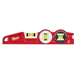 Block Torpedo Level featuring red body, three bubble vials, and a magnetic strip, ideal for precise leveling and alignment tasks.