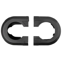 The image shows two black M18 FUEL™ Deep Cut Band Saw Covers, designed in a semi-circular shape, positioned side by side to form a circle when put together. These covers are used for protective purposes on a band saw.