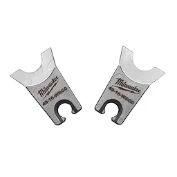 Milwaukee® W Style Dies are two metallic, uniquely shaped cutting dies. They feature a partial circular opening and small notches on one end, with "Milwaukee" and the model number 49-16-WBG20 etched into each.
