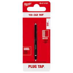 10-32 NF Straight Flute Plug Tap in a red package with "32 threads per inch" and "Clearest Markings" text.