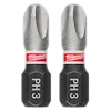 The image shows two SHOCKWAVE™ 1" Impact Duty Phillips #3 Insert Bits (2 PK) from Milwaukee, with "PH 3" and "Milwaukee" written on each bit.