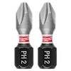 Phillips screwdriver bit with "Milwaukee" branding and "PH2" marking on the black hexagonal base.