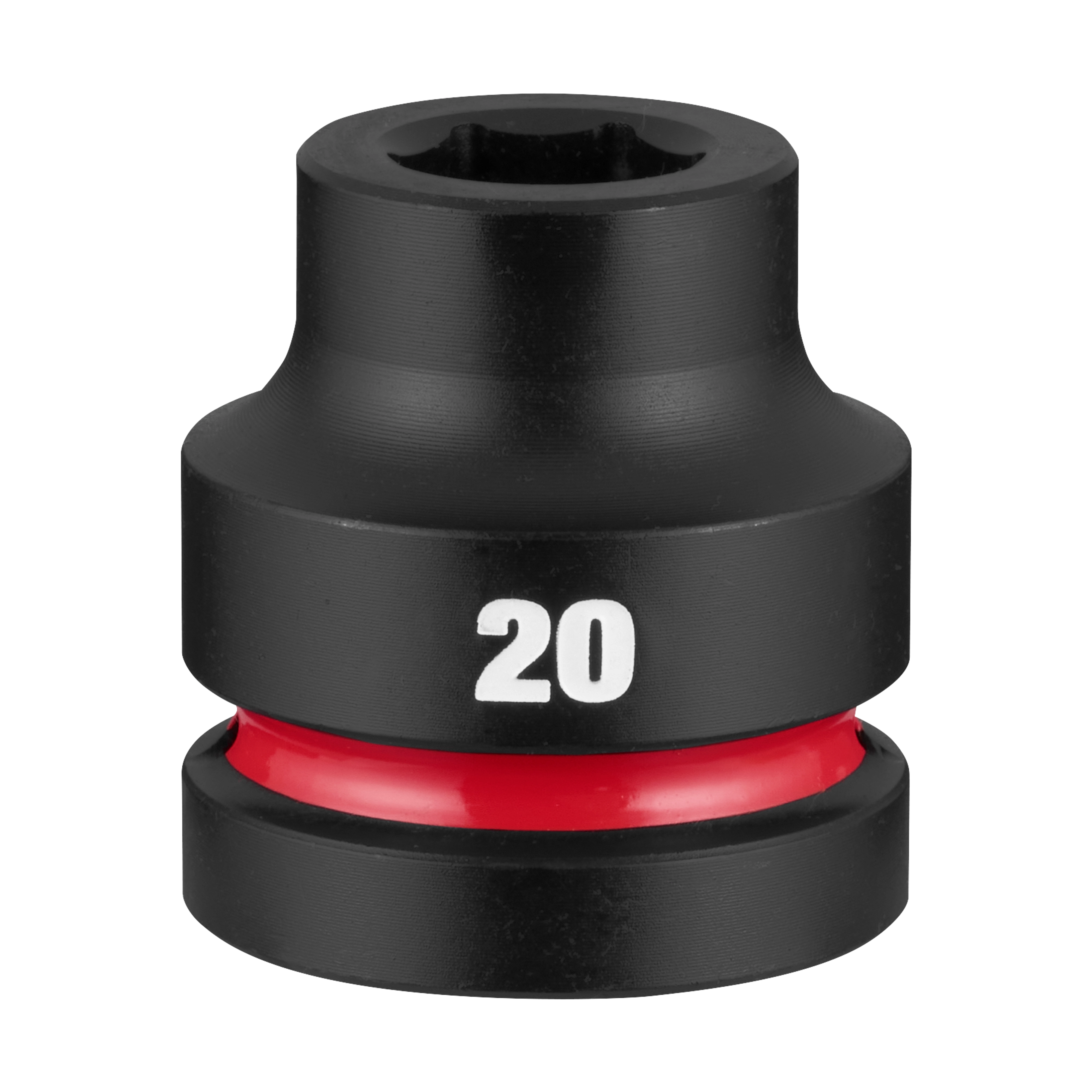 SHOCKWAVE Impact Duty 1" Drive 20mm Standard 6 Point Socket standing upright with a visible 20 marking and red band.