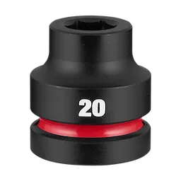 SHOCKWAVE Impact Duty 1" Drive 20mm Standard 6 Point Socket standing upright with a visible 20 marking and red band.