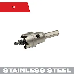 1 in. Carbide Hole Cutter (1-Pack) designed for cutting through stainless steel. The cutter features a robust carbide tip and a durable, precise construction. Ideal for creating clean, accurate holes in tough materials.