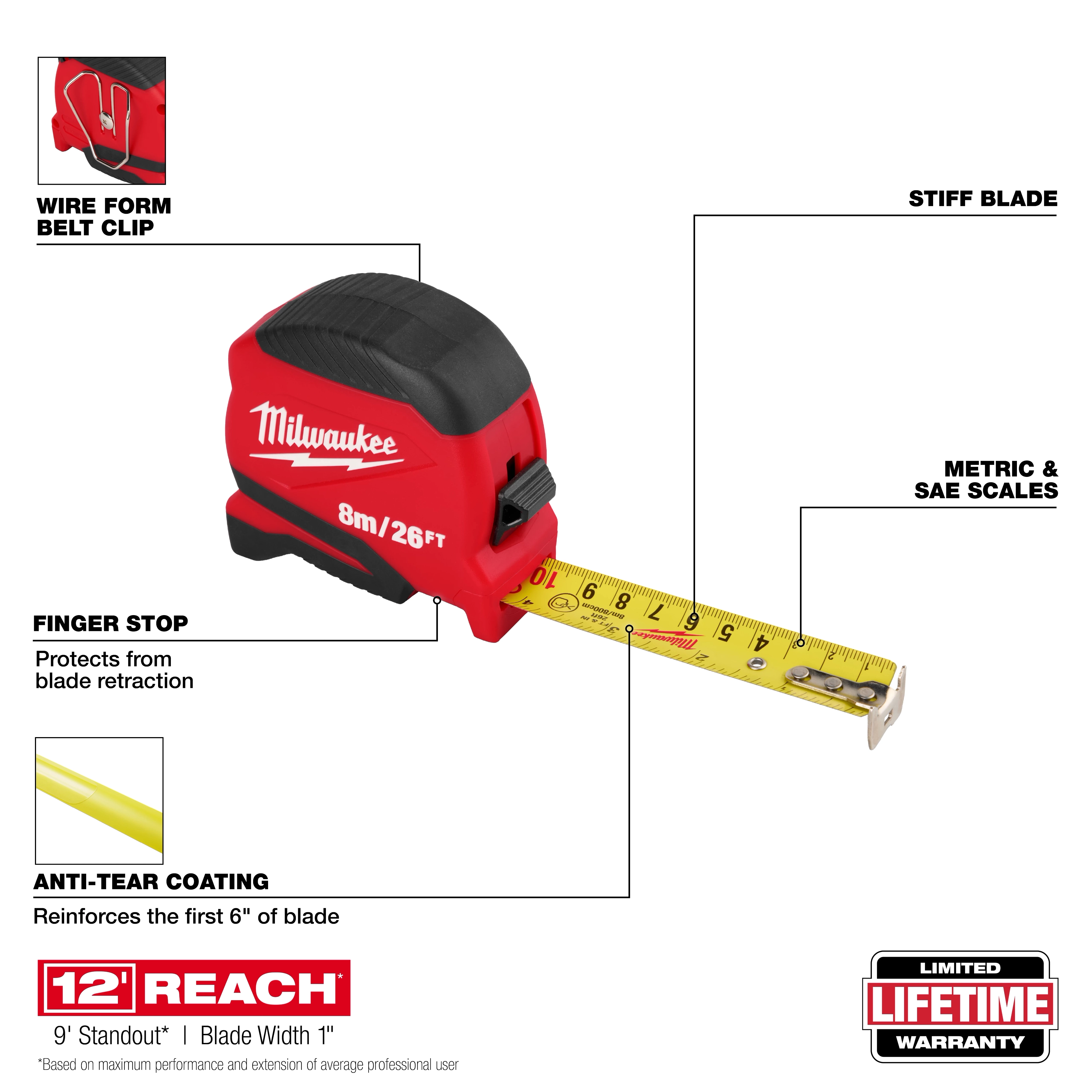 CST/Berger 82-1658MA Pro-Series Steel Tape – 165Ft/50M – Dual Scale Inch/Metric – A End
