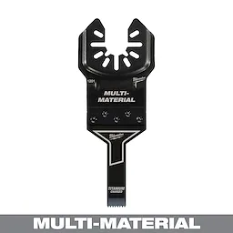 MILWAUKEE OPEN-LOK 3/8" Titanium Charged Bi-Metal Multi-Material Multi-Tool Blade with a black finish and serrated edge.