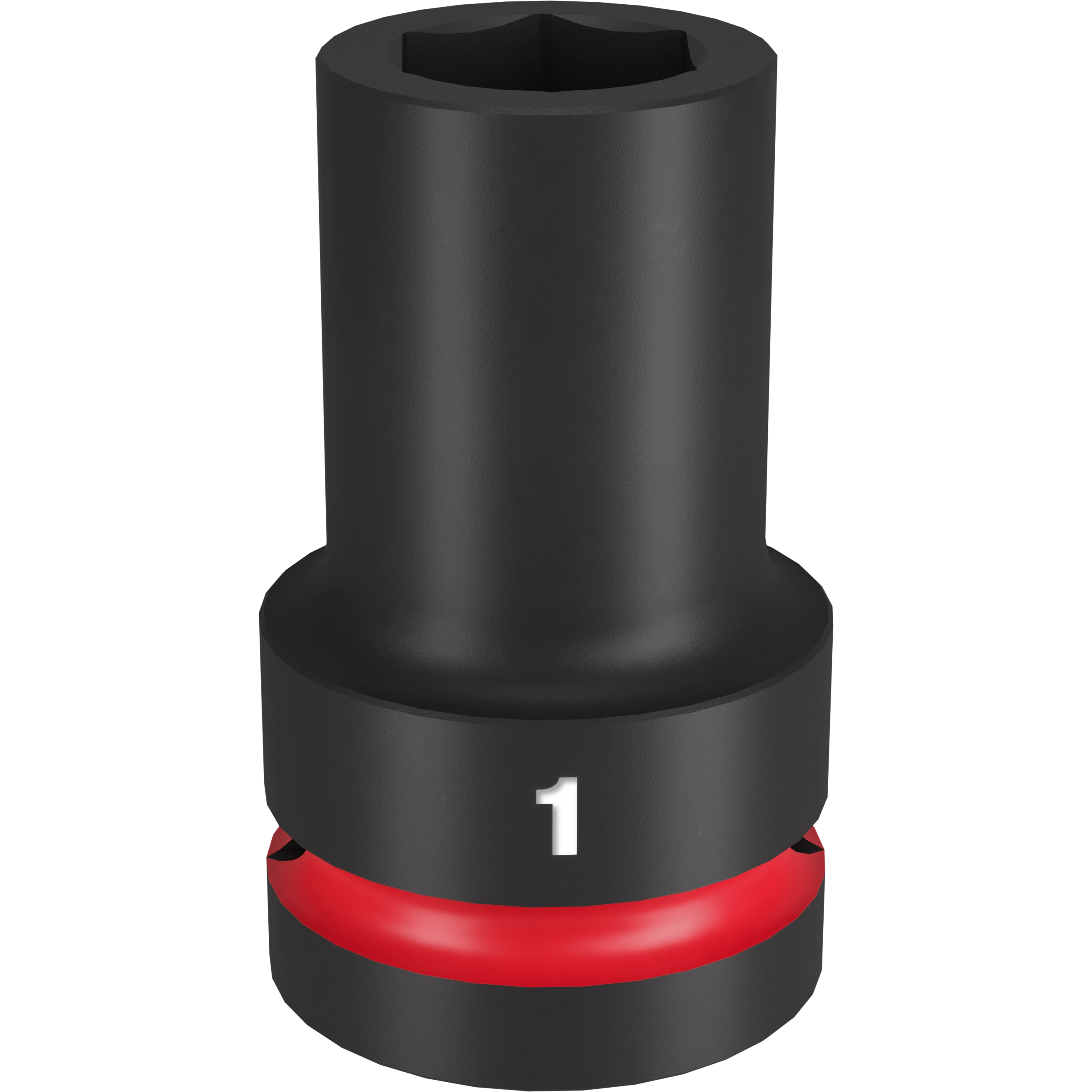 1" drive deep impact socket with a black finish and a red ring around the base. The socket has a visible "1" marking to indicate its size.
