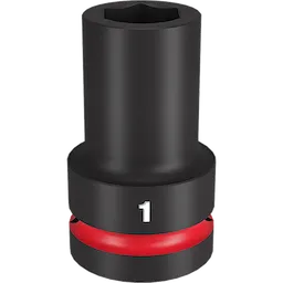 1" drive deep impact socket with a black finish and a red ring around the base. The socket has a visible "1" marking to indicate its size.