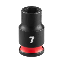 SHOCKWAVE Impact Duty 1/4" Drive 7MM Standard Impact Socket, black with a red ring near the base and white "7" marking.