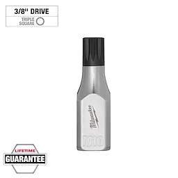 3/8" Drive 10mm Triple Square Bit Socket with engraved "M10" and brand name. Lifetime guarantee label included.