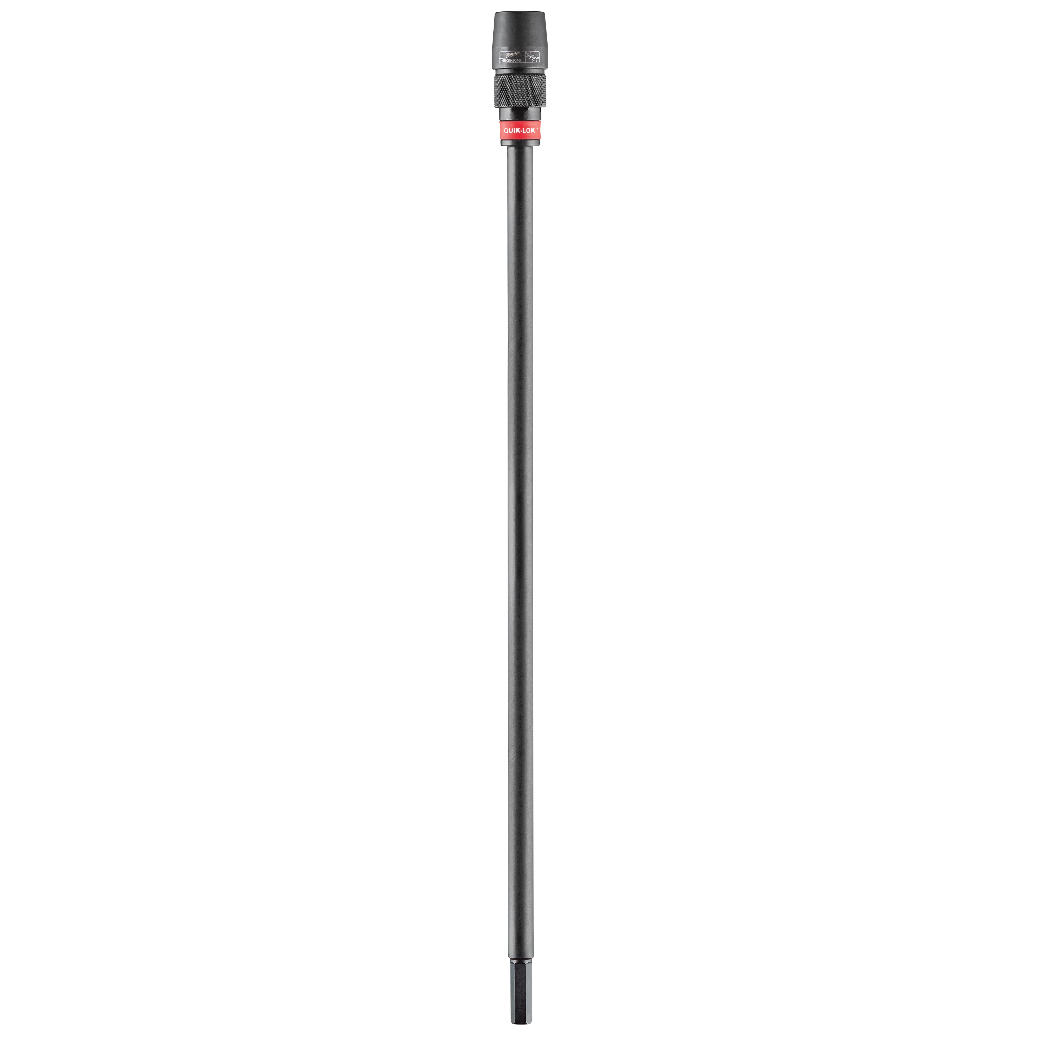 24" x 3/8" Universal QUIK-LOK Extension, a long black metal tool part with a red label near the top, designed for extending tool reach.