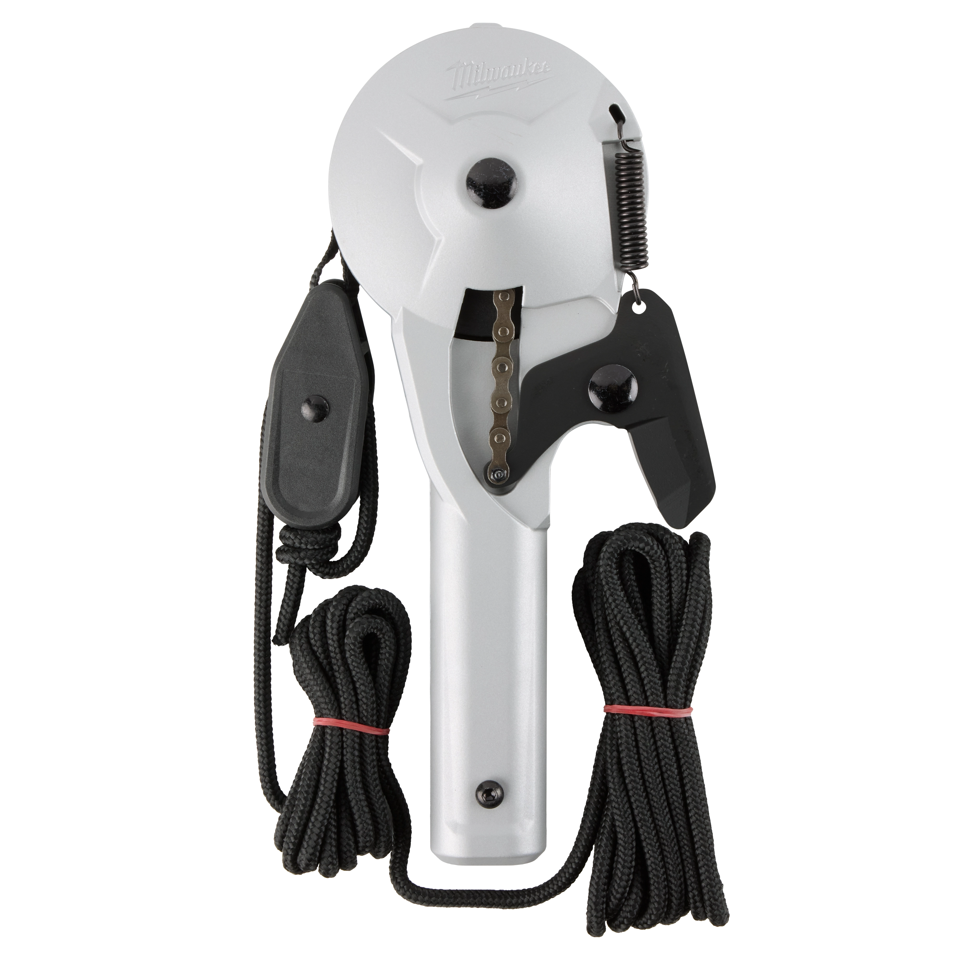 16' Pole Saw & Pruner Replacement Head. The image shows a white replacement head with an attached cutting chain, black rope, and pulley.