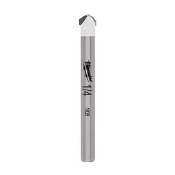 1/4" Natural Stone Bit with tungsten carbide tip suitable for drilling natural stone and concrete; silver, cylindrical drill bit with engraved markings.