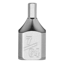 1/4" Drive 7/64" Low-Profile Hex Bit Socket made of polished metal. The size marking "7/64" is engraved on the side. It has a hexagonal bit on top and a low-profile design.