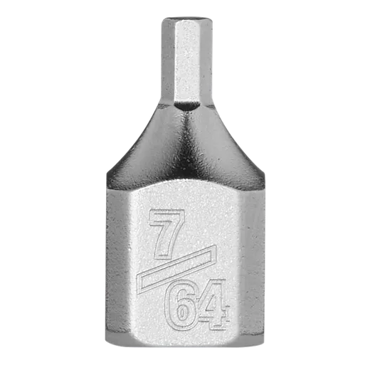 1/4" Drive 7/64" Low-Profile Hex Bit Socket made of polished metal. The size marking "7/64" is engraved on the side. It has a hexagonal bit on top and a low-profile design.
