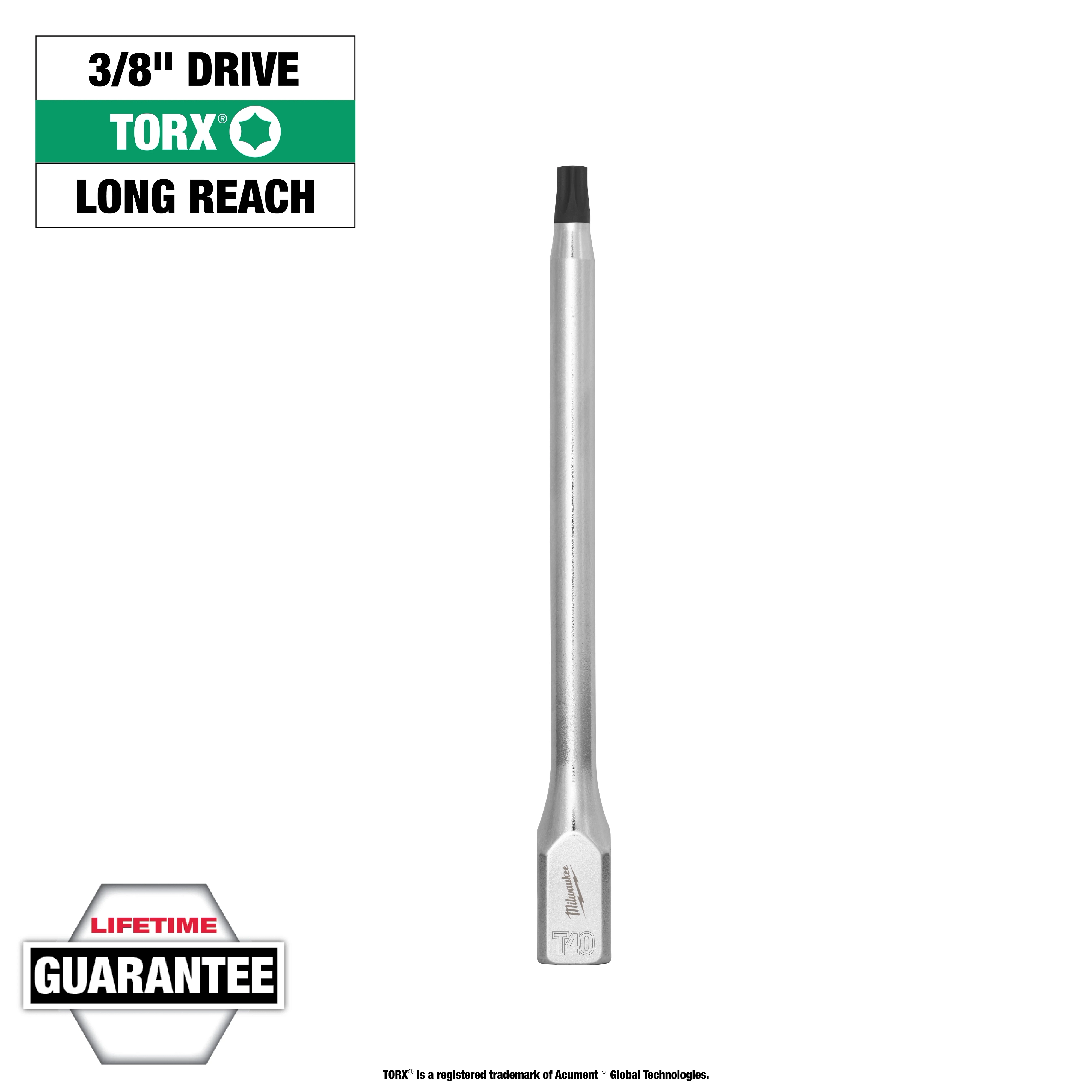 1/4" Drive T40 Long TORX Bit Socket features a slender, elongated shaft for accessing hard-to-reach areas. Lifetime guarantee included.
